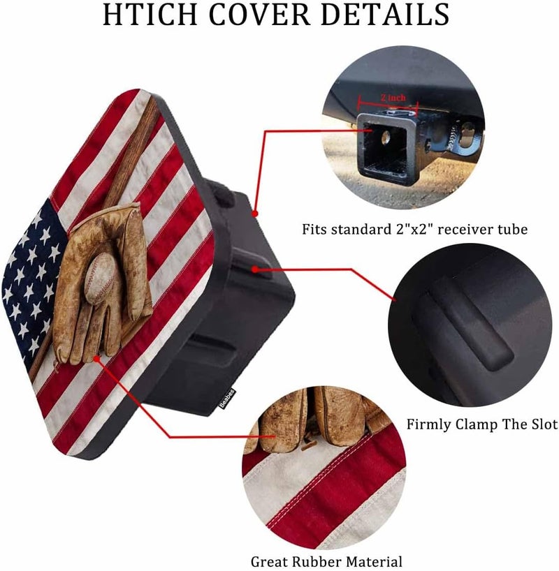 Beabes Trailer Hitch Cover for 2" Receivers American Flag, Vintage Baseball Bat Glove Ball USA Flag Receiver Tube Hitch Plug Towing Hitch Covers Truck Hitch Accessories for Sedans Cars SUVs - Image 3